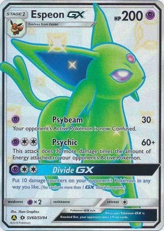 Pokemon Hidden Fates Espeon GX SV60/SV94 Full Art Ultra Rare Trading Card - Collectible Game Card for Battles, Tournaments & Display