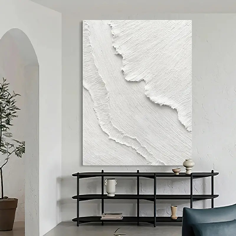 White Minimalist Textured Painting Canvas - Abstract Wall Art for Modern Home Decor | Perfect for Living Room, Bedroom & Office | High-Quality Stretched Canvas #MM026