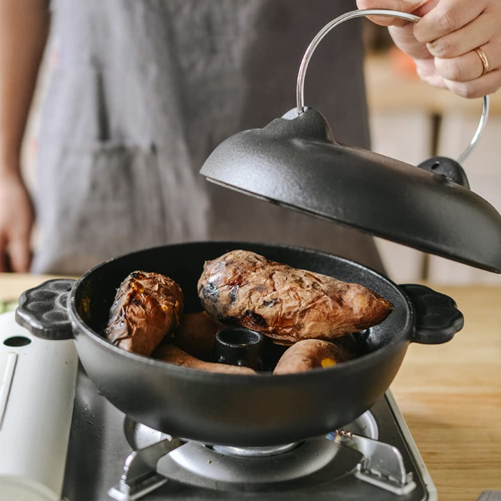 27cm Cast Iron Deep Skillet for Sweet Potatoes, Roasting Pan for Potatoes, Taro, Corn, Chestnuts & Chicken – Perfect for Home Cooking, Camping & Outdoor BBQs