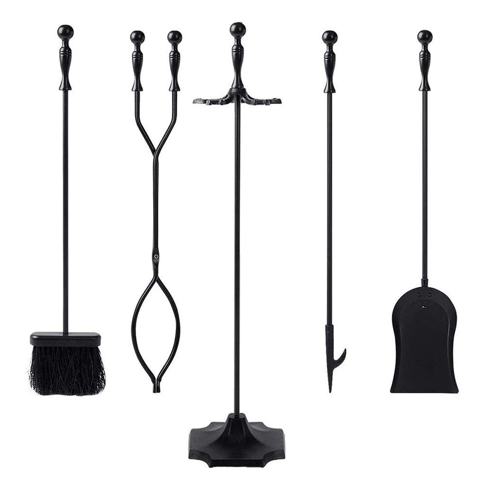 5-Piece Fireplace Tool Set with Sturdy Handles - Modern Fireplace Accessories for Indoor & Outdoor Use - Perfect for Fireplace, Chimney, Stove, Fire Pit - Ideal for Home Heating, Camping & Backyard Gatherings