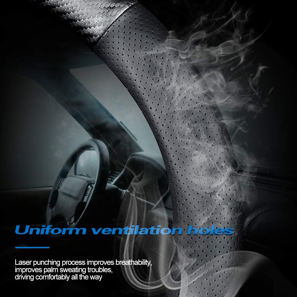 Premium Carbon Fiber & Leather D-Shape Steering Wheel Cover - 15