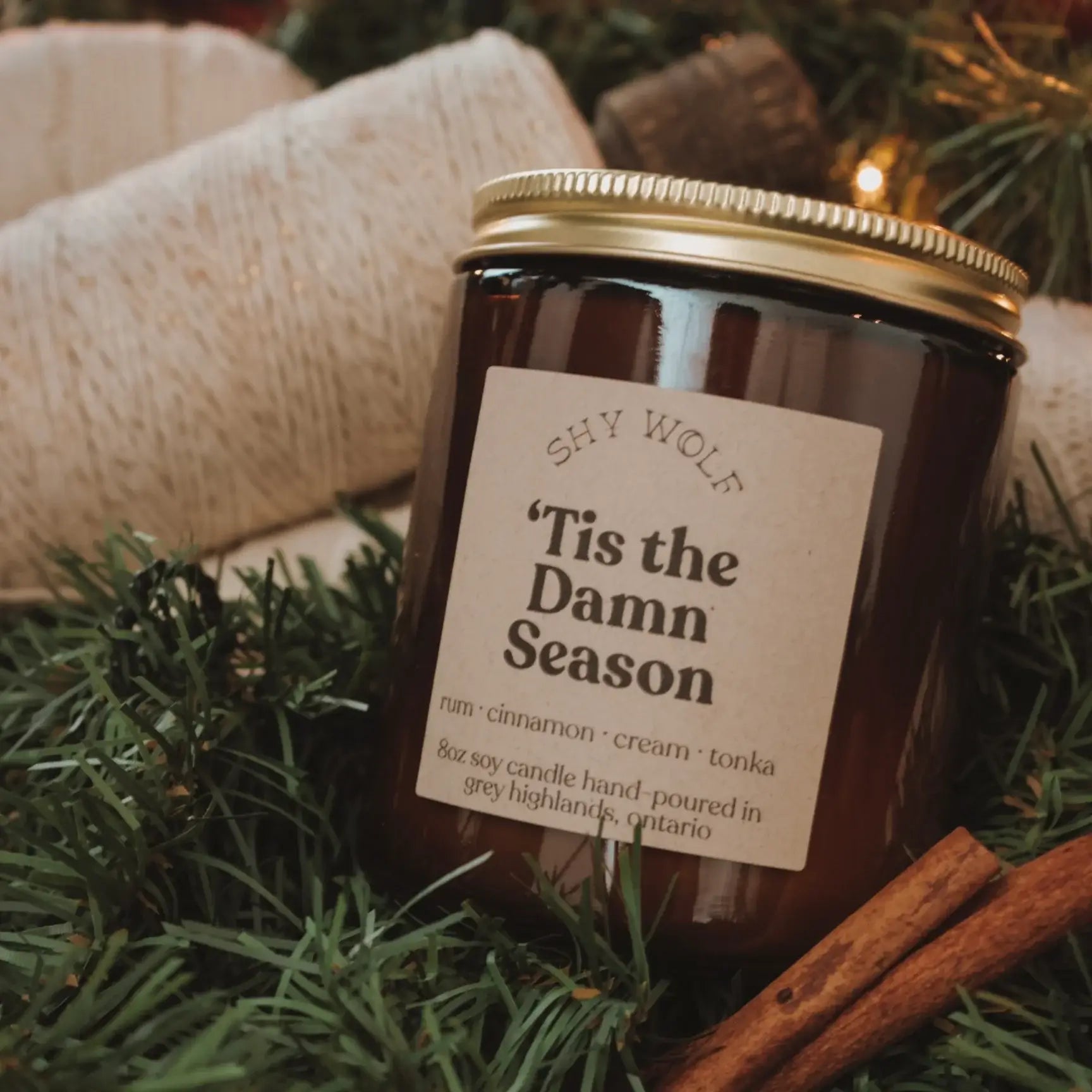 Shy Wolf Candles 'Tis the Damn Season Scented Soy Candle - Holiday Home Decor & Cozy Winter Aromatherapy Gift