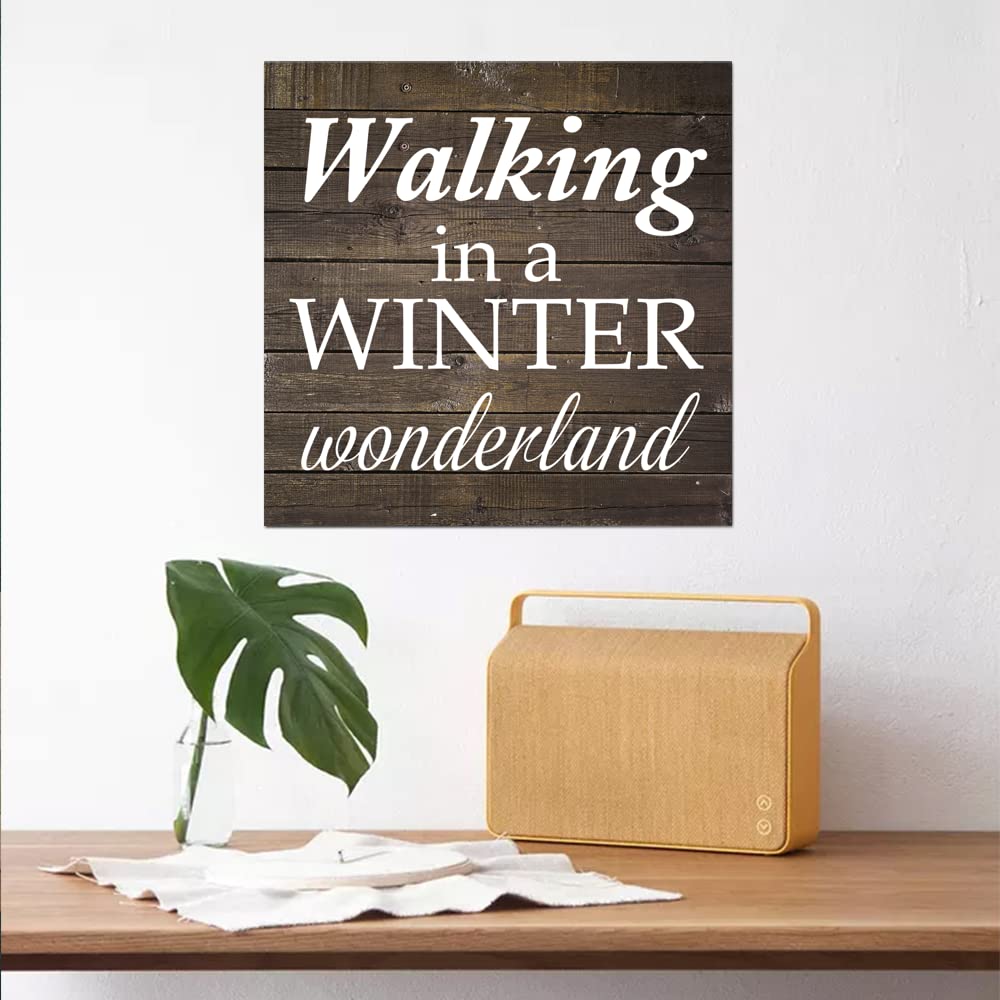 Vinisong Winter Wonderland Wood Wall Art - Rustic Farmhouse Hanging Sign for Home Decor, 11.8x11.8 Inch Unframed Wood Plaque - Perfect for Living Room, Bedroom & Holiday Decoration