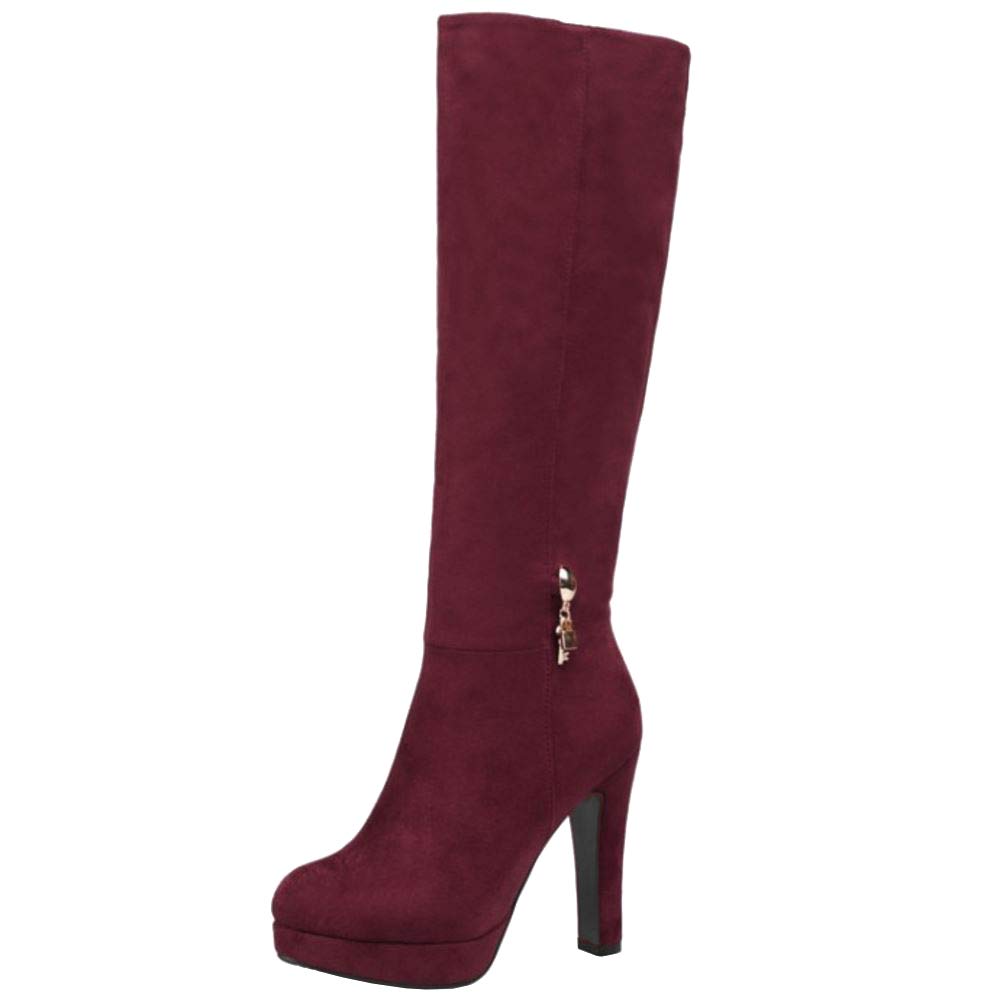 Scarouki Women's Elegant Mid-Calf Boots with Block Heels & Platform - Stylish Fall/Winter Fashion for Office, Dating & Night Out