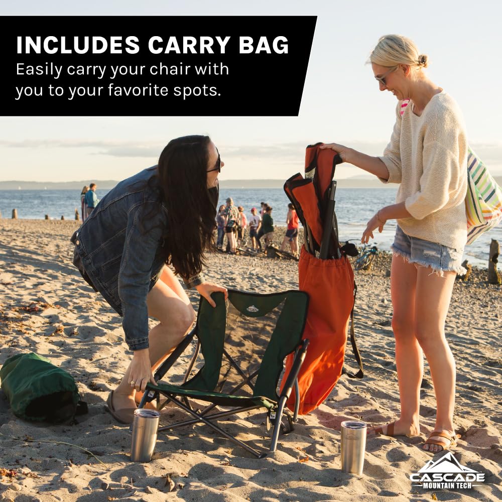 Cascade Mountain Tech Folding Camp Chair - Portable Lightweight Outdoor Chair for Camping, Beach, Picnics, BBQs & Sporting Events with Carry Bag - Perfect for Backyard, Tailgating & Outdoor Adventures