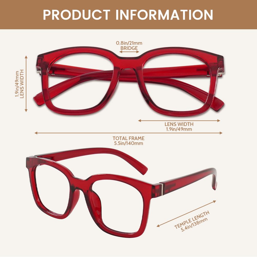 JiSoo Women's Reading Glasses 2.75 Magnification - Oversized Designer Readers with Spring Hinge for Women (Red) - Perfect for Reading Books, Crafts & Computer Work