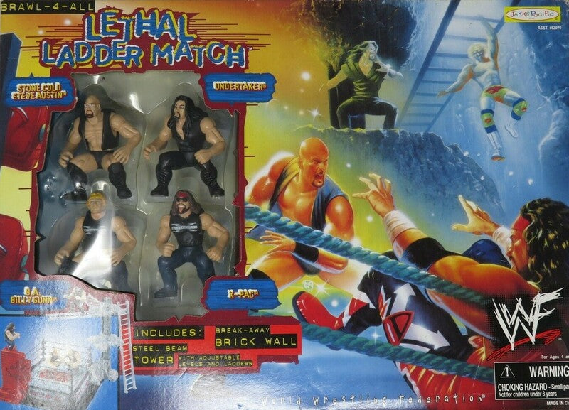 Vintage 1999 WWF Jakks Pacific Brawl 4 All Lethal Ladder Match Action Figure Set - Stone Cold Steve Austin, Undertaker, B.A. Billy Gunn & X-Pac Collectible Wrestling Toys | Perfect for WWF Fans, Display Collections & Wrestling Memorabilia Enthusiasts
