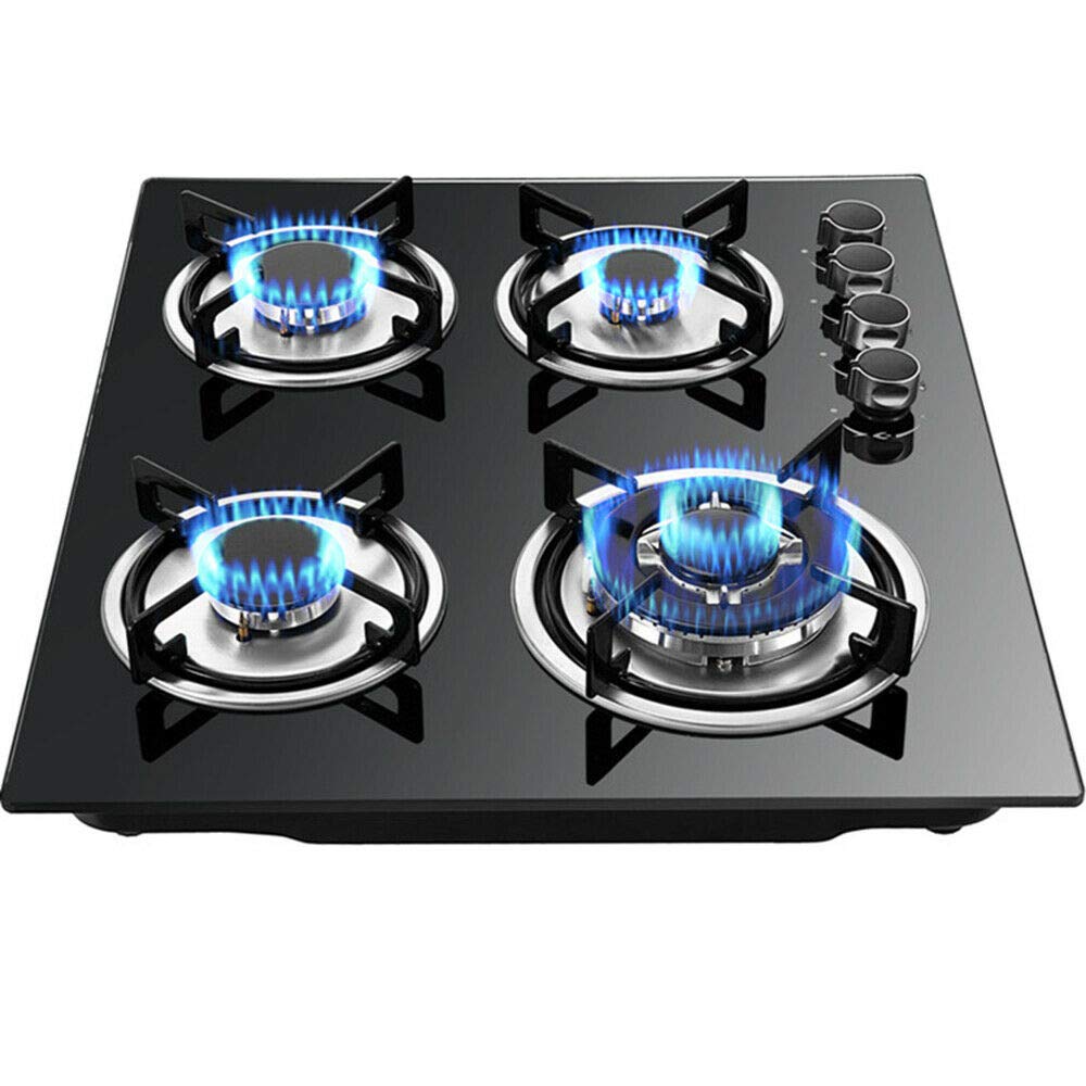 4 Burner Built-in Stainless Steel Gas Cooktop Hob - NG/LPG Convertible with Adapter - Independent Control for Precise Cooking | Perfect for Home Kitchens, Restaurants & Outdoor Catering