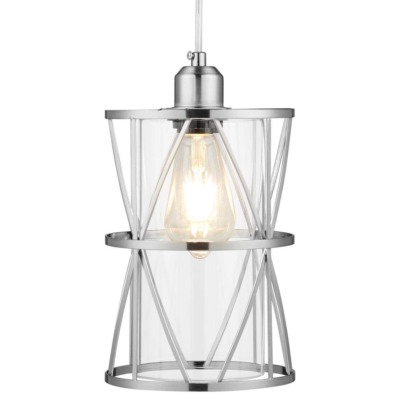 Modern Cylindrical Pendant Light with Clear Glass - Brushed Nickel Hanging Light Fixture for Kitchen Island, Dining Room, Bar & Sink Areas | Transitional Metal Lighting for Home & Commercial Spaces