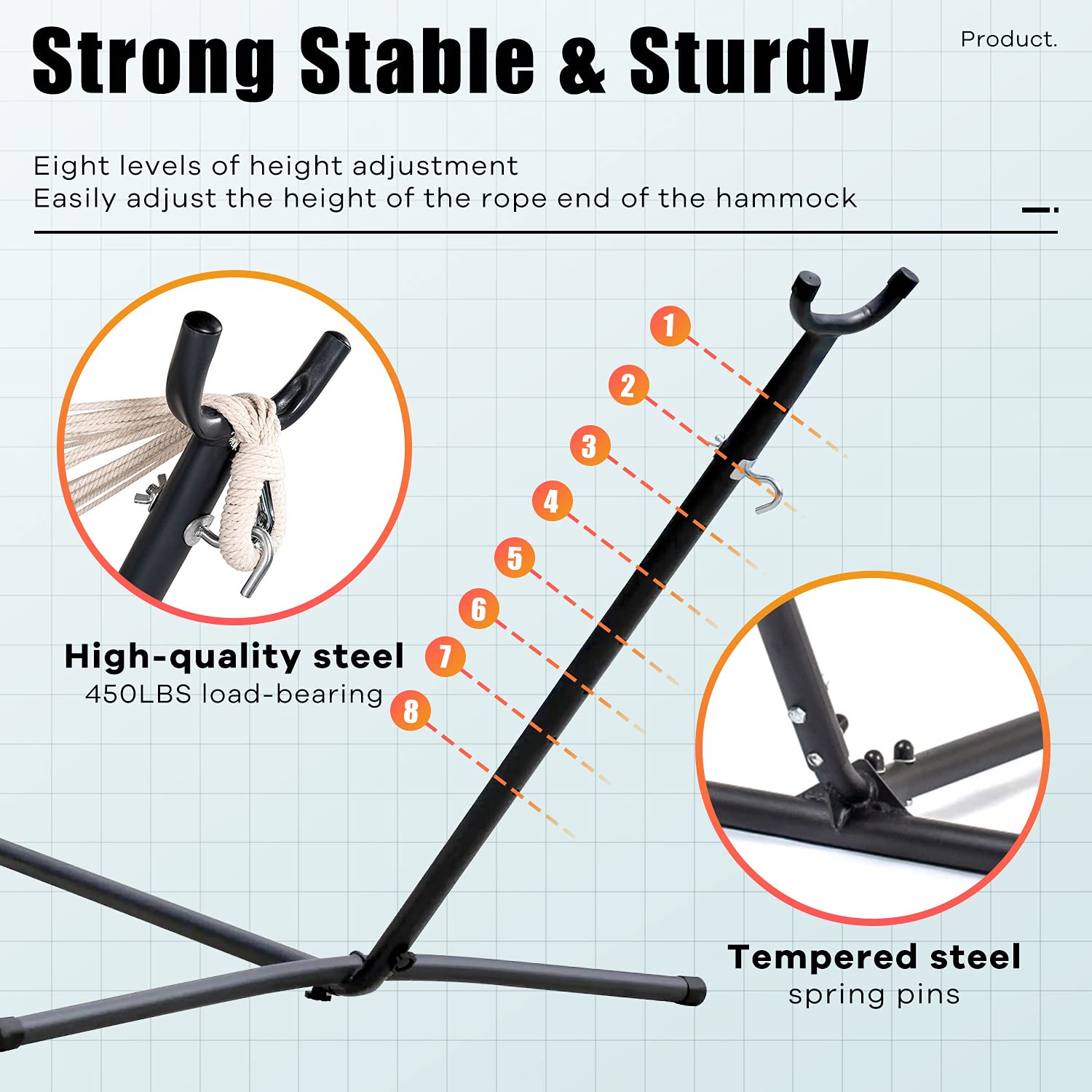 Heavy Duty Hammock Stand Only - 450LBS Capacity Alloy Steel Portable Hammock Holder for Outdoor, Patio, Indoor Use with Carrying Case | Perfect for Camping, Backyard Relaxation & Beach Vacations