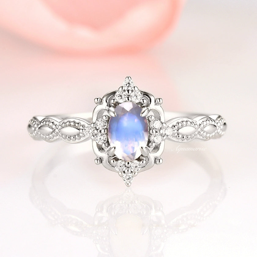 14K White Gold Rainbow Moonstone Ring for Women - Elegant Claire Gemstone Jewelry for Everyday Wear & Special Occasions