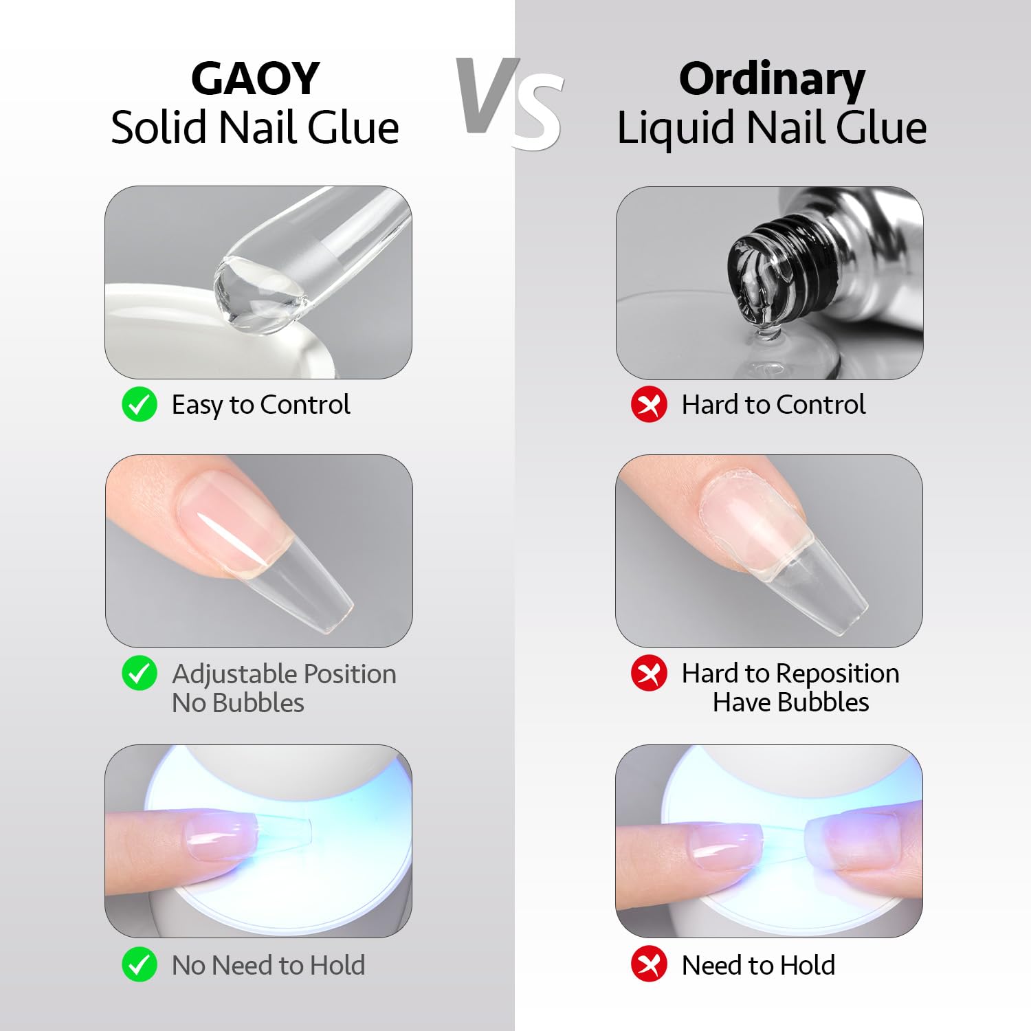 GAOY Solid Nail Glue Gel - 15g Strong Adhesive for Press On Nails, False & Acrylic Tips | UV Light Cure | Long-Lasting Nail Extension Glue | Perfect for Salon, Home Manicure & Nail Art