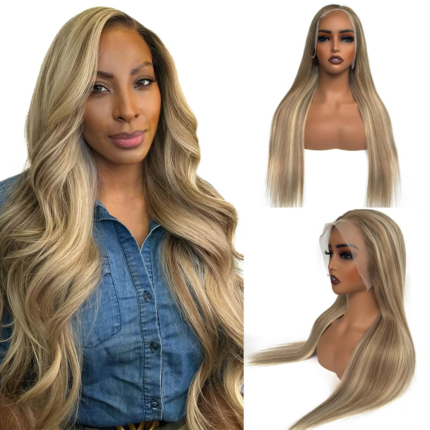 Ubetta 13x6 Lace Front Wigs Human Hair - Ash Brown to Ash Blonde Balayage Highlights, 18 Inch Glueless HD Lace Frontal Wig with Pre-Plucked Hairline, 180% Density for Black Women | Perfect for Daily Wear, Special Occasions & Protective Styling