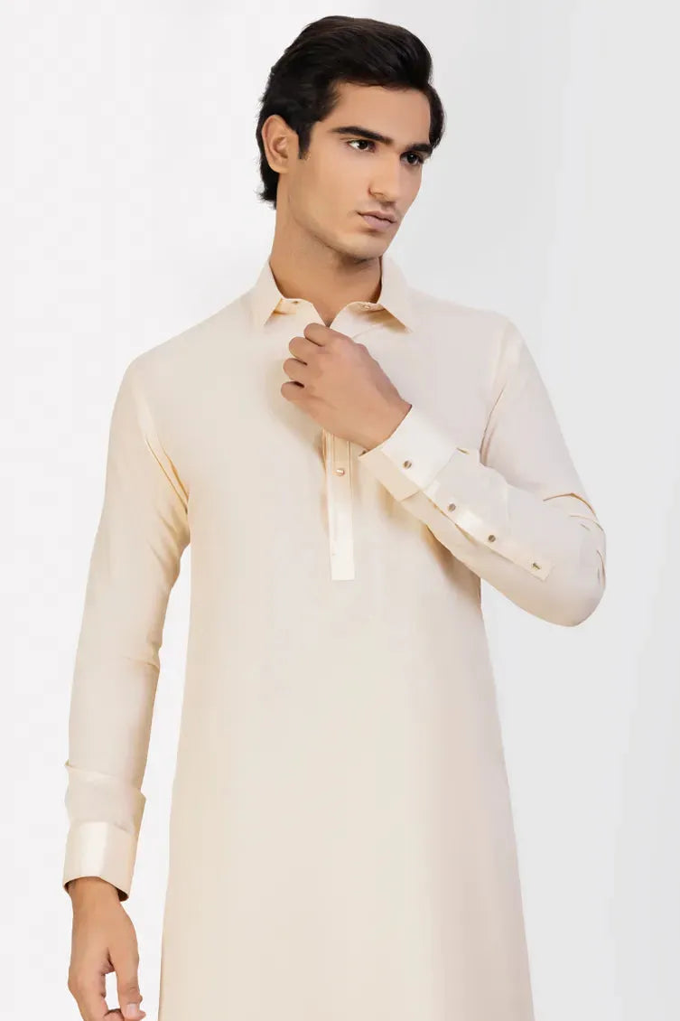 Elegant Blended Cream Shalwar Kameez by J. Junaid Jamshed - Traditional Pakistani Suit for Women - Perfect for Weddings, Festivals & Special Occasions