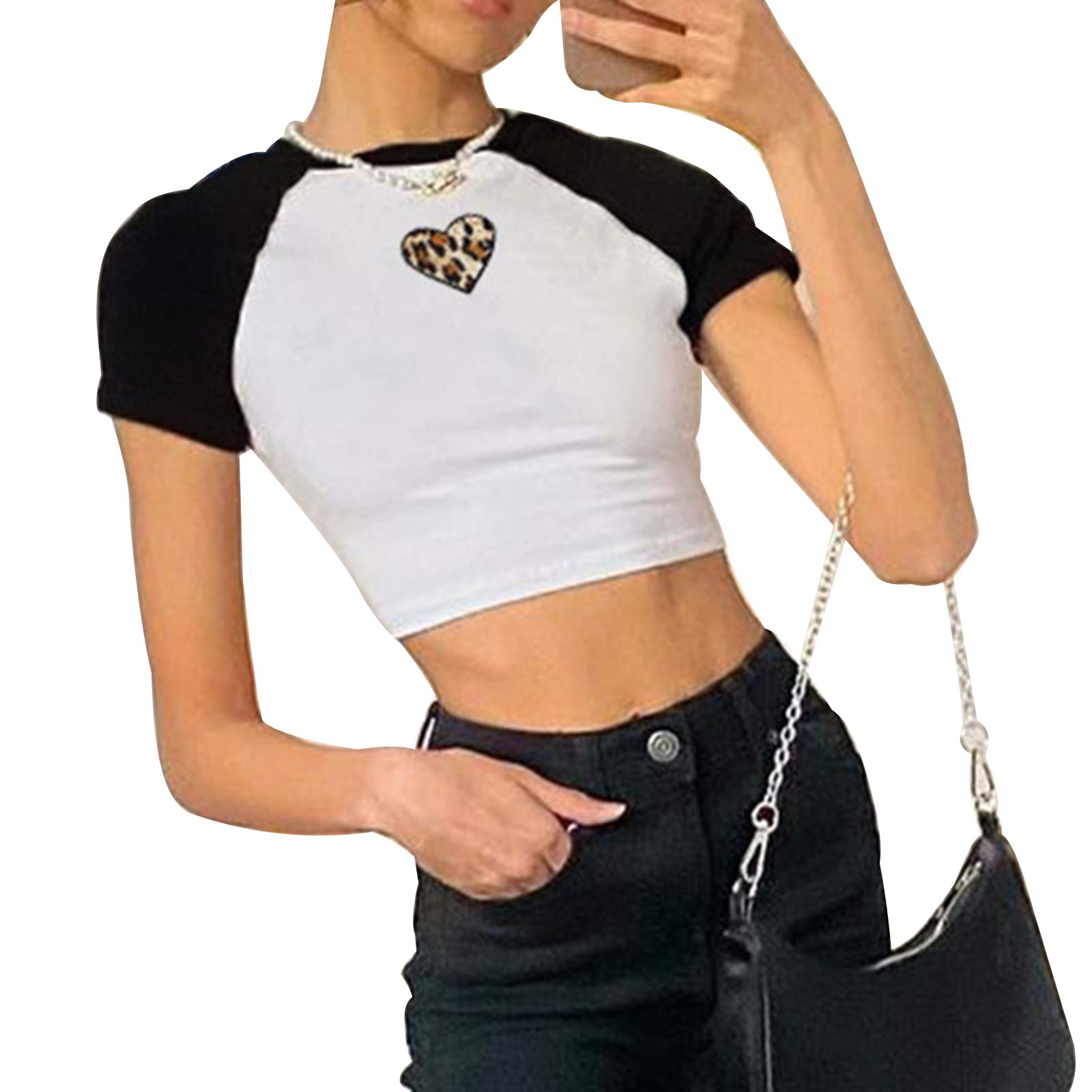 Y2K Kawaii Women's Graphic Print Crop Tee - Short Sleeve O-Neck Summer Tops for E-Girl Aesthetic & Streetwear | Perfect for Concerts, Festivals, and Casual Outfits