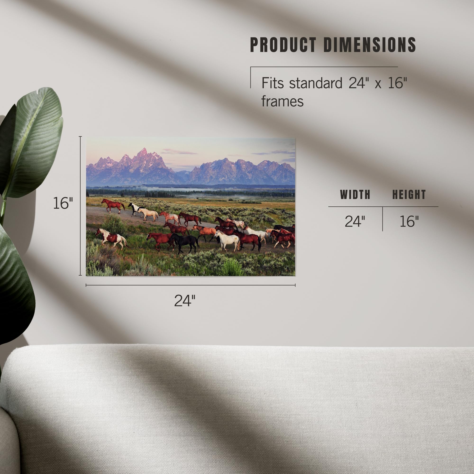 Lantern Press 16x24 Inch Giclee Art Print - Wild Horses and Sunrise Landscape Wall Decor - Perfect for Living Room, Bedroom & Office