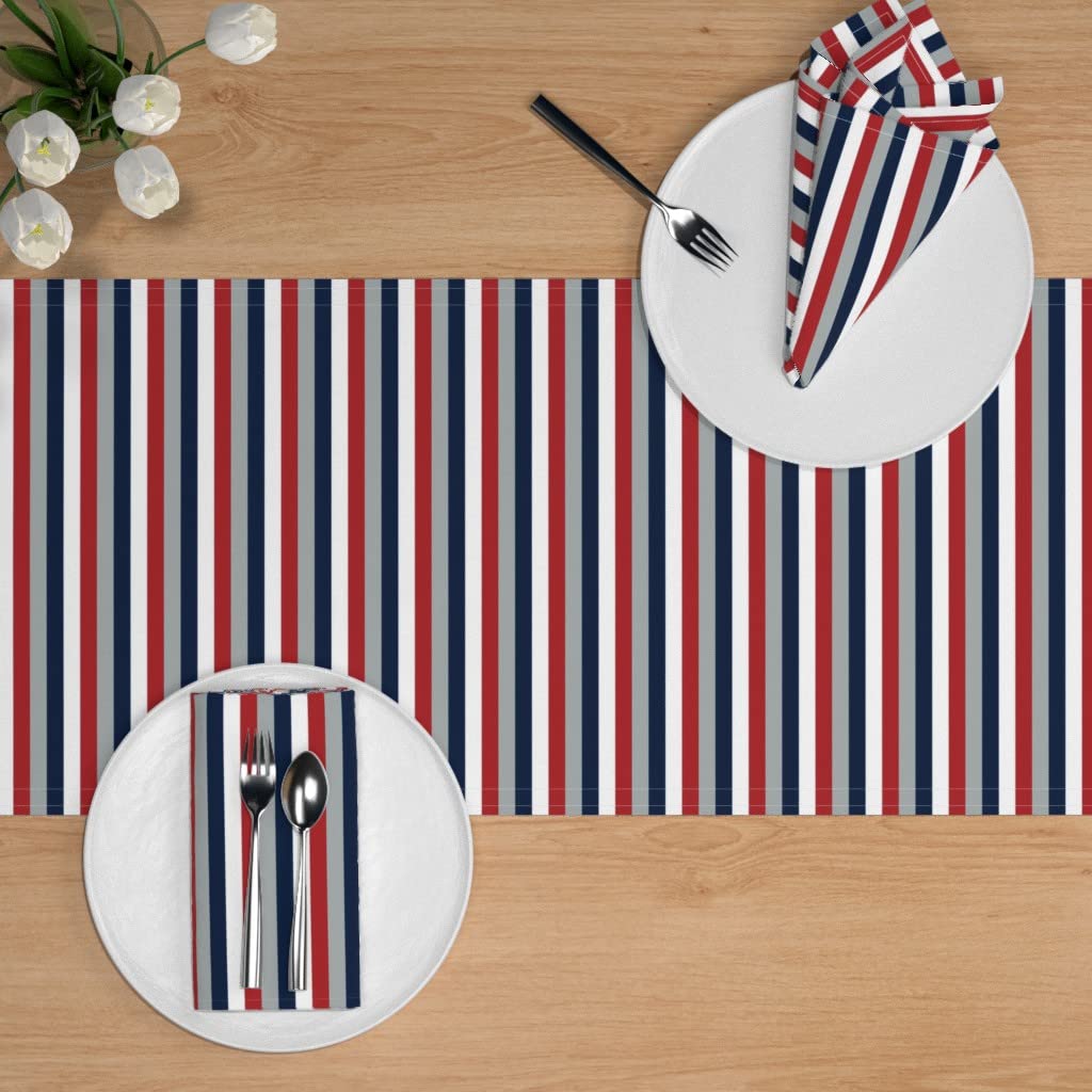Custom Navy Red Stripes Cotton Sateen Table Runner 108