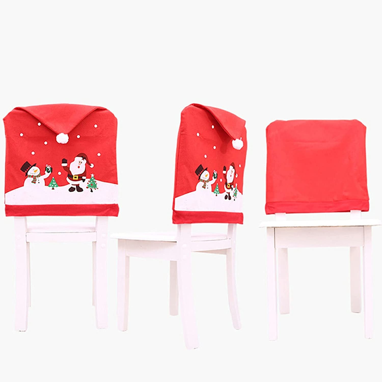 6 PCS Santa Claus Hat Chair Covers - Christmas Chair Back Covers for Dining Table Decor, Red Santa Hat Slipcovers for Xmas Party, Holiday Dinner & Home Decoration