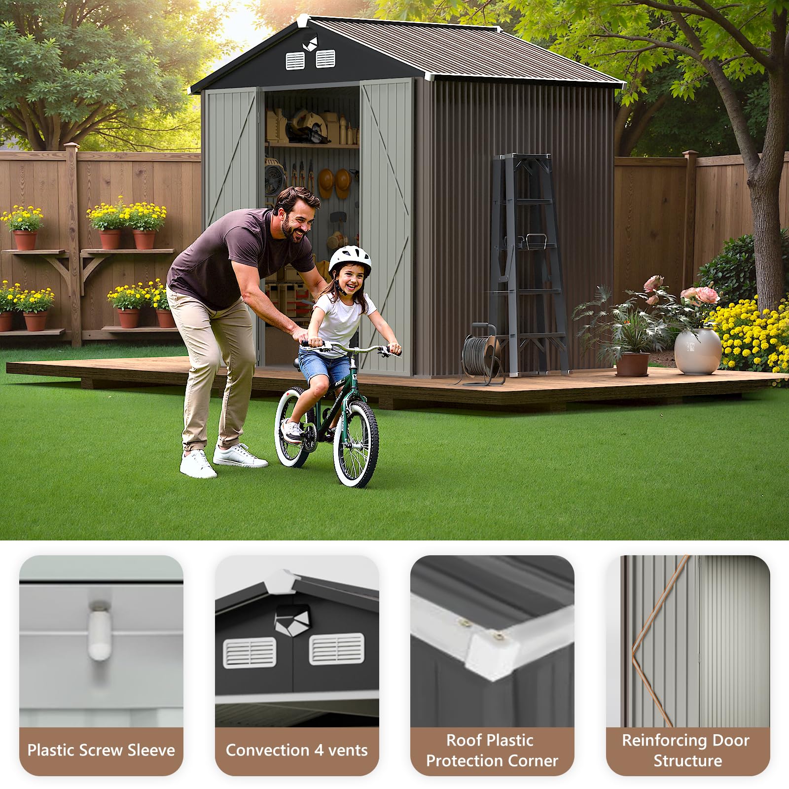 10x8 FT Outdoor Metal Storage Shed - Waterproof Garden Tool Shed with Lockable Doors & Air Vent | Durable Backyard Storage Building for Lawn Equipment, Gardening Tools & Seasonal Items
