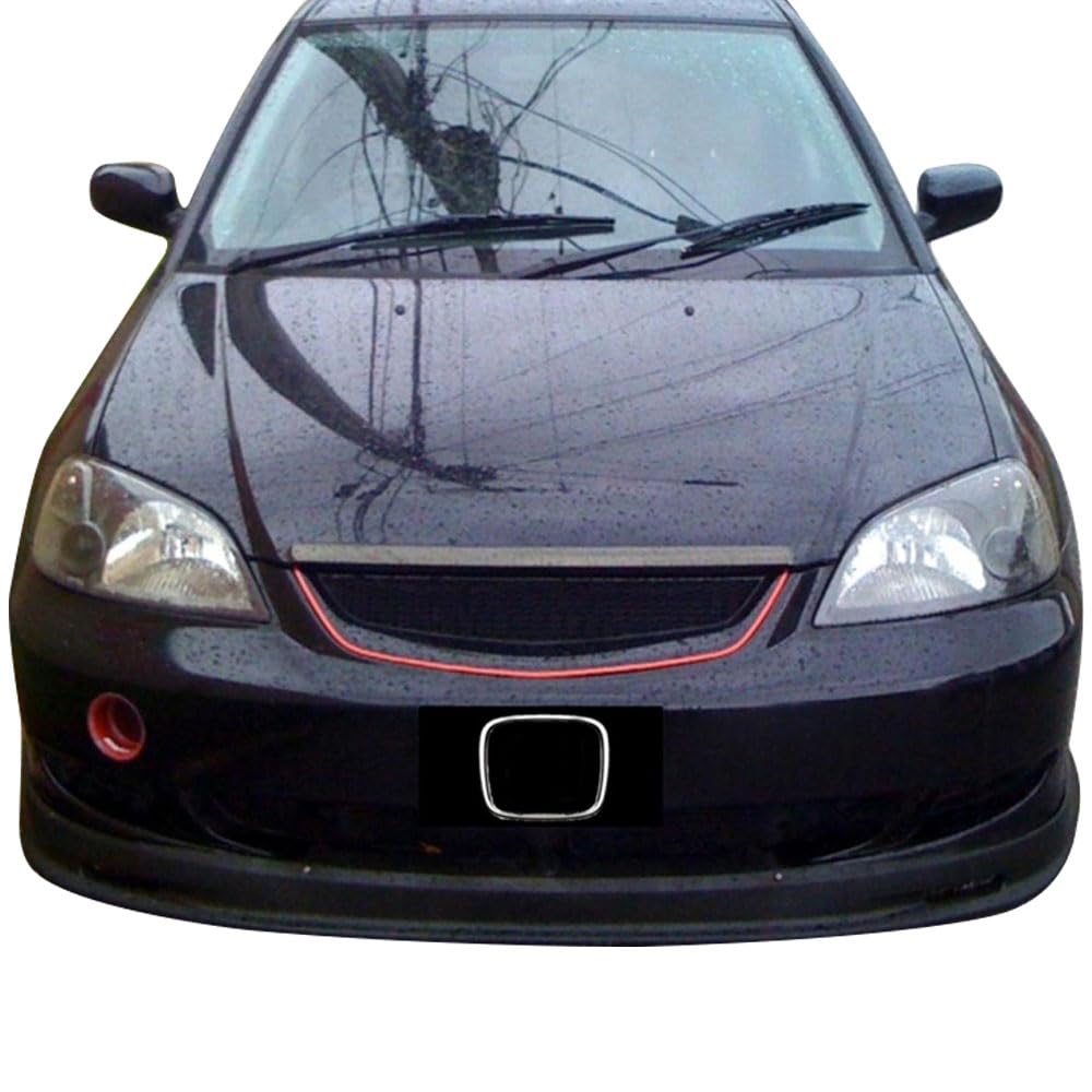 IKON MOTORSPORTS TR Style Front Bumper Lip & Rear Air Dam Diffuser for 2001-2003 Honda Civic - Unpainted Black PP/PU Chin Spoiler - Perfect for Car Styling & Performance Upgrade