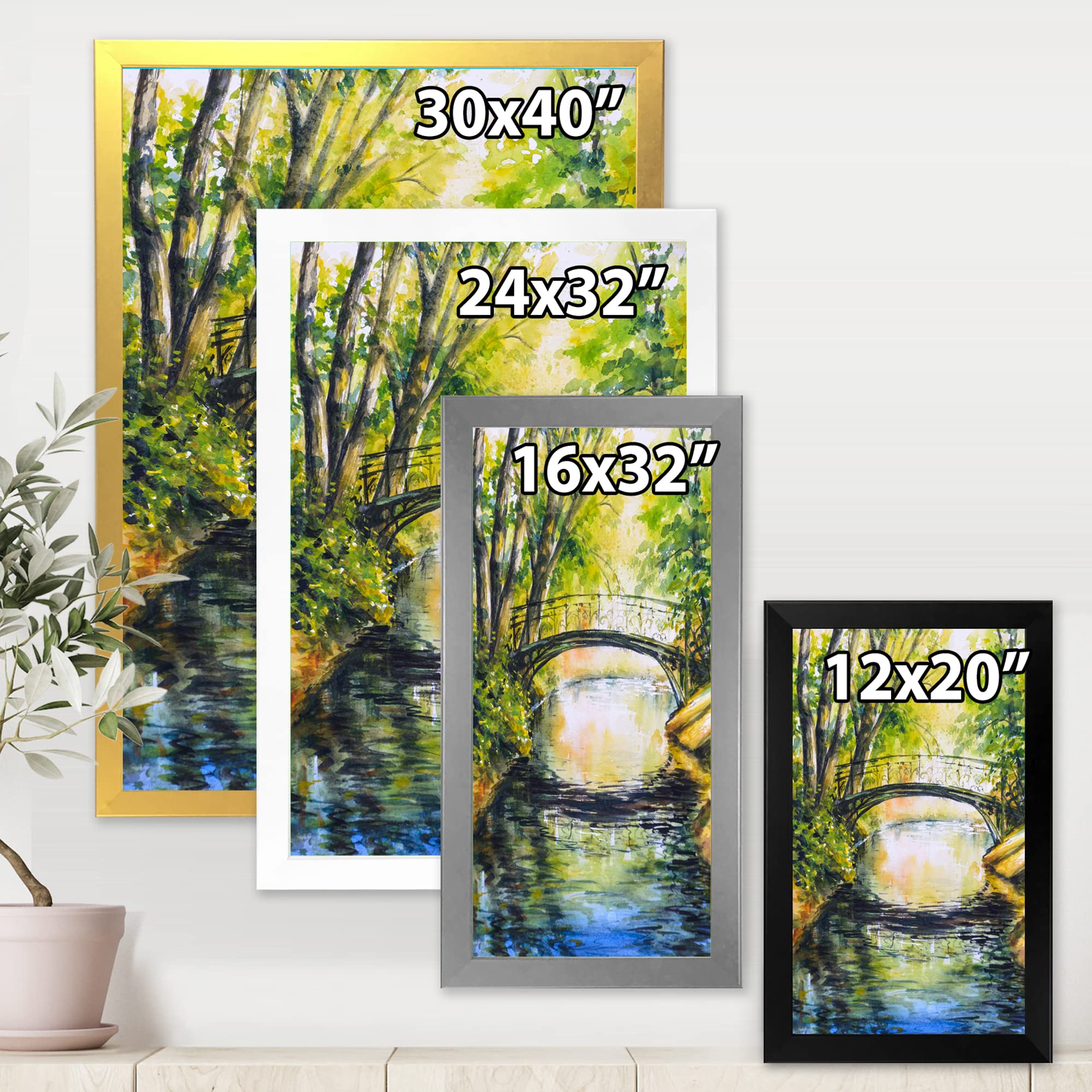 DesignQ Bridge Over Troubled Water Forest Park Lake House Framed Wall Art - Nature Inspired Home Decor for Living Room, Bedroom & Office