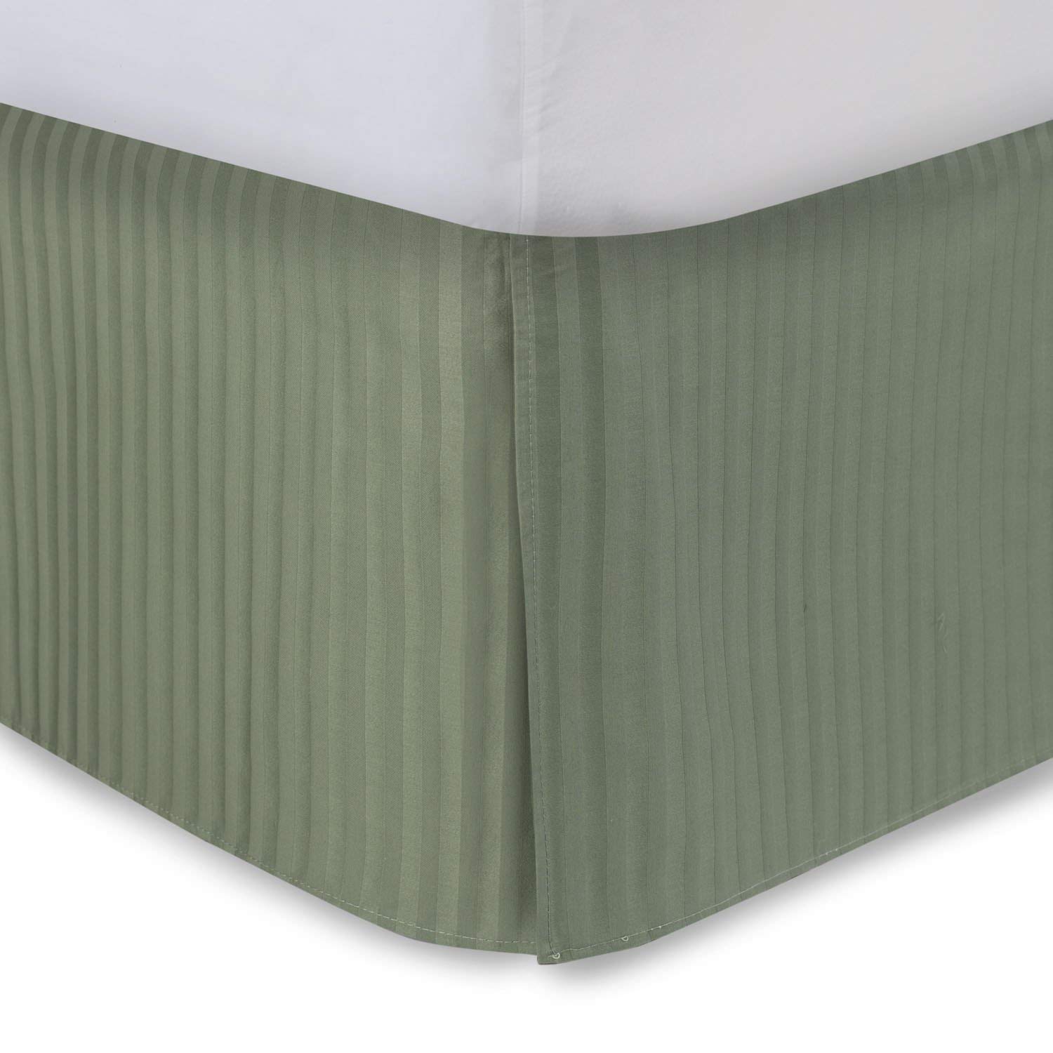 Luxury 100% Cotton Pleated Bed Skirt - 800 Thread Count Tailored Striped Dust Ruffle with Split Corners & 18