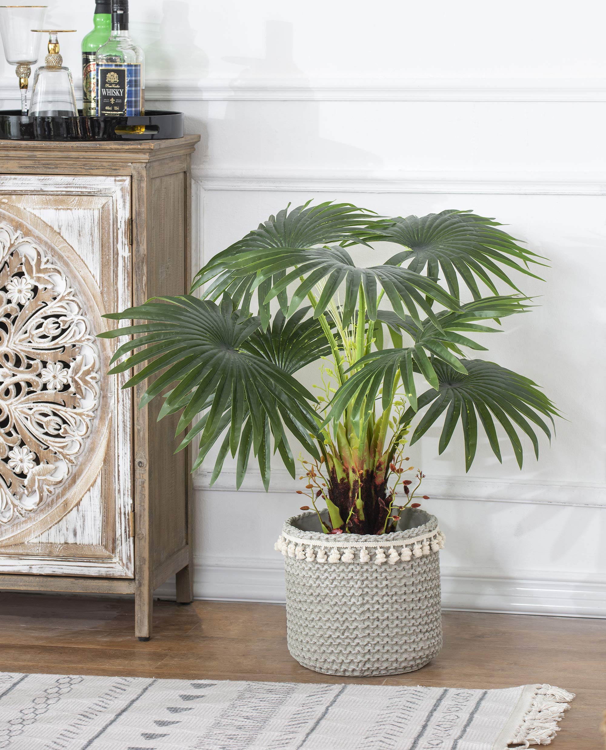 Bohemian Style Woven Cement Flower Pot Basket - Indoor/Outdoor Planters (14x14x13 & 10x10x9 inches) - A&B Home Garden Decor for Living Room, Patio & Balcony