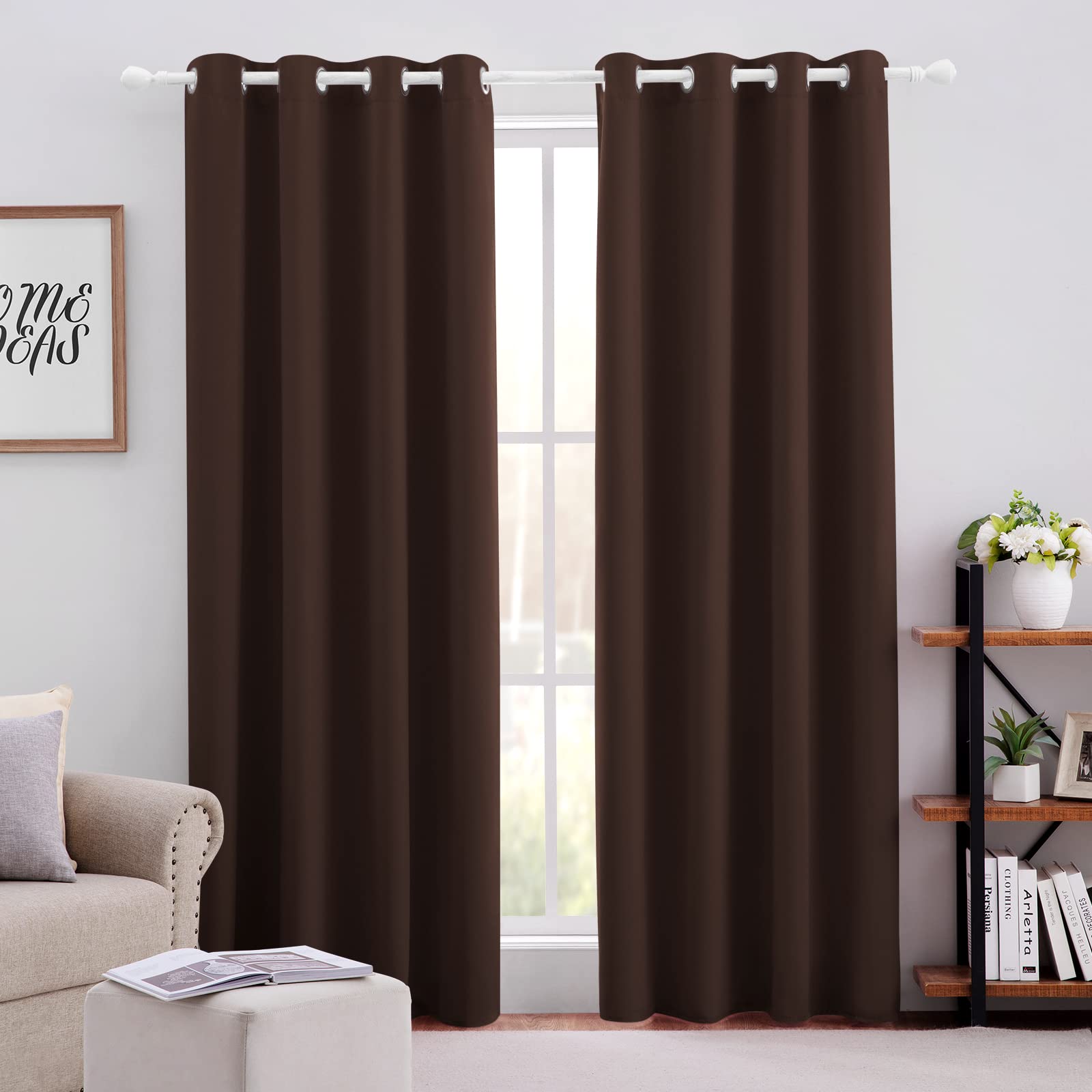 Blackout Curtains for Bedroom - 52x96 Inch Long 2 Panels Set, Chocolate Brown Room Darkening Drapes with Thermal Insulation & Noise Reduction, Grommet Window Curtains for Living Room & Bedroom - Perfect for Light Sleepers, Home Theater & Energy Efficiency