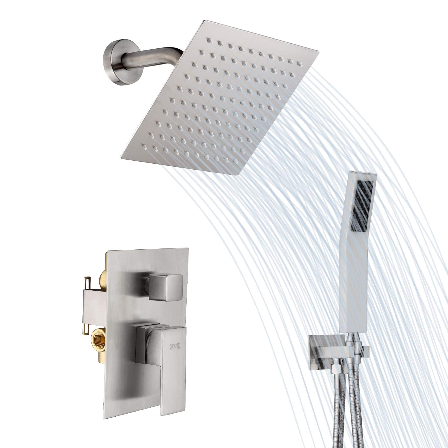 GUSITE Brushed Nickel Rain Shower System - 8