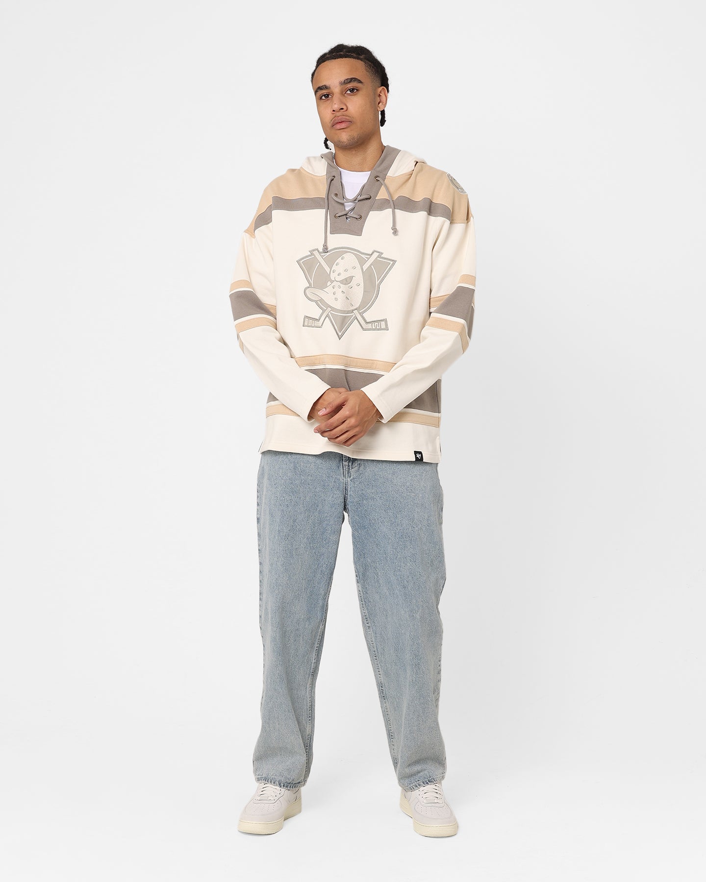 47 Brand Anaheim Ducks Superior Lacer Hoodie - Cream/Khaki NHL Hockey Sweatshirt for Men & Women | Cozy Pullover for Game Day & Casual Wear