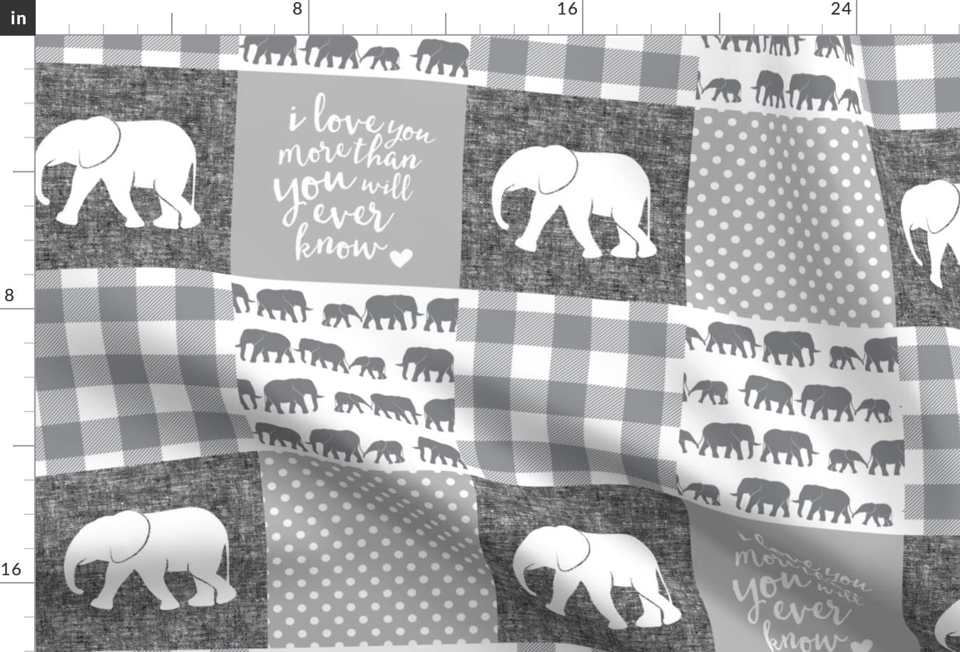 Elephant Print Minky Fabric by The Yard - Soft Plush Gray & White Cheater Quilt Top for Baby Blankets, Quilt Backing & Sewing Projects | Perfect for Nursery Decor, DIY Patchwork & Cozy Home Textiles