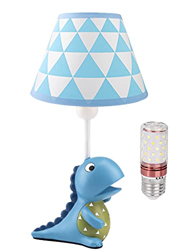 Dinosaur Night Light for Kids - LED Bedside Table Lamp with Shade, Cute Dinosaur Decor for Girls' Bedroom, Nursery, Desk & Nightstand - Perfect for Bedtime Reading & Room Decor (Blue)