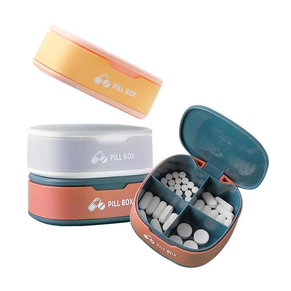 4 Compartment Pill Organizer - Portable Travel Pill Case for Daily Vitamins & Medicine - Small Cute Pill Box for Purse, Pocket & Travel (Blue, 1PCS) - Perfect for Home, Office & Vacation Use