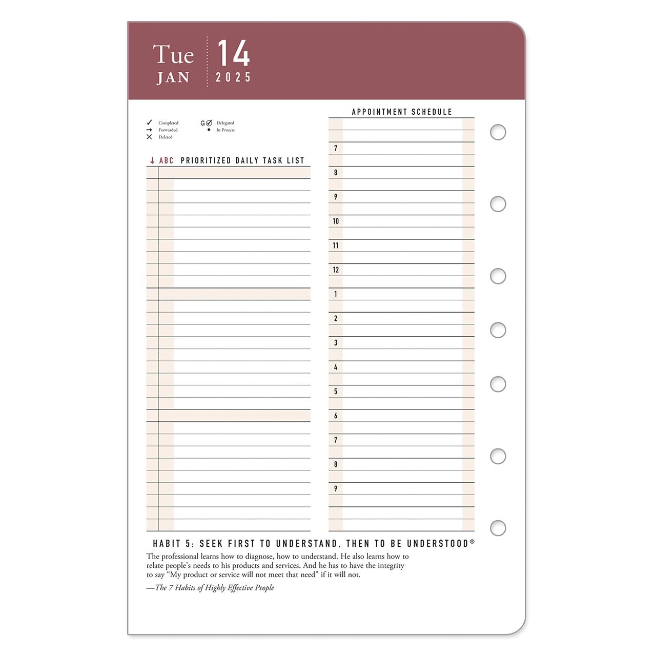 FranklinCovey 7 Habits Two Page Per Day Ring-Bound Planner 2025 (Classic Edition, January - December) - Daily Productivity Organizer for Goal Setting & Time Management - Perfect for Professionals, Students & Entrepreneurs
