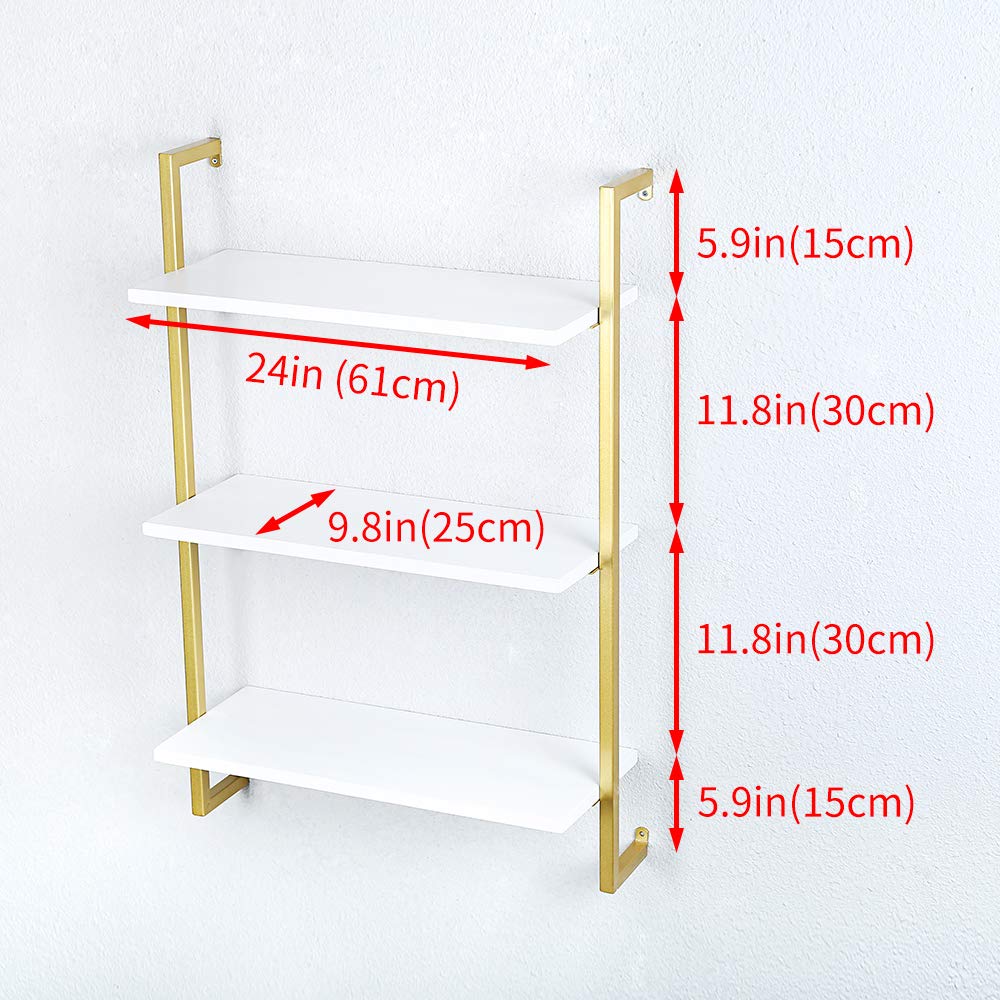 Industrial Metal & Wood Floating Wall Shelf - 24 Inch Real Wood Book Shelf, 3 Tier Wall Mounted Storage for Bedroom, Office, Living Room - Perfect for Displaying Books, Decor & Organizing Small Spaces