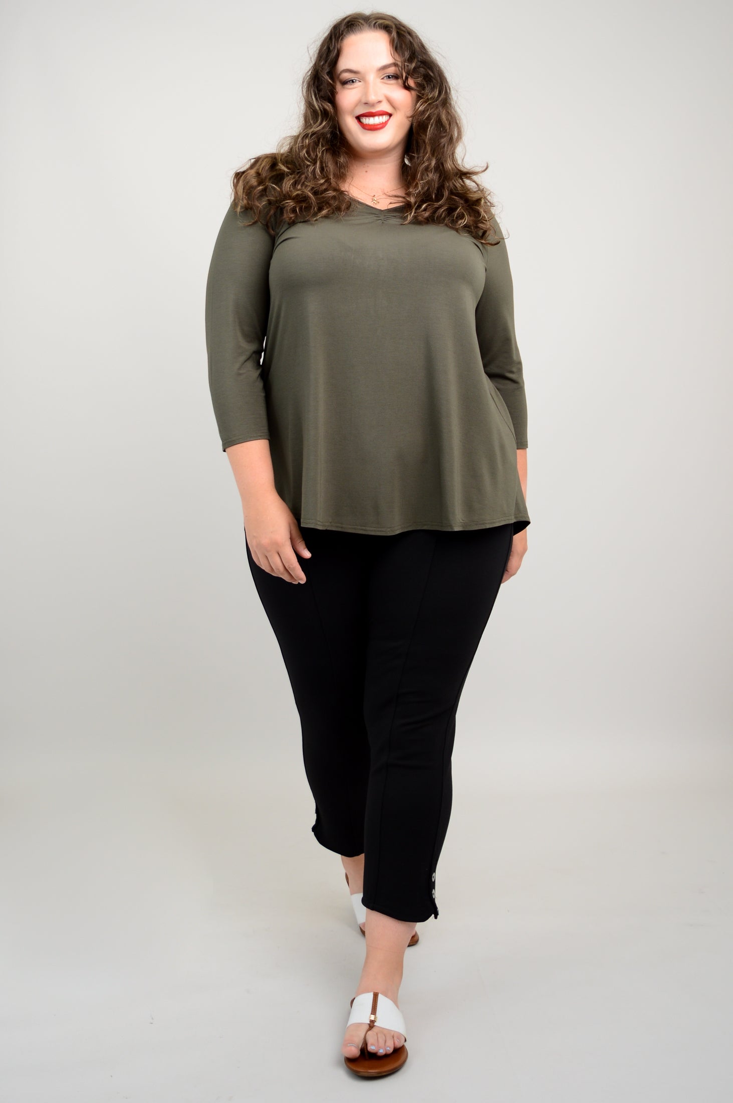 Franny Top Women's Khaki Bamboo Blouse - Eco-Friendly & Breathable for Summer Outfits, Casual Wear & Office Attire