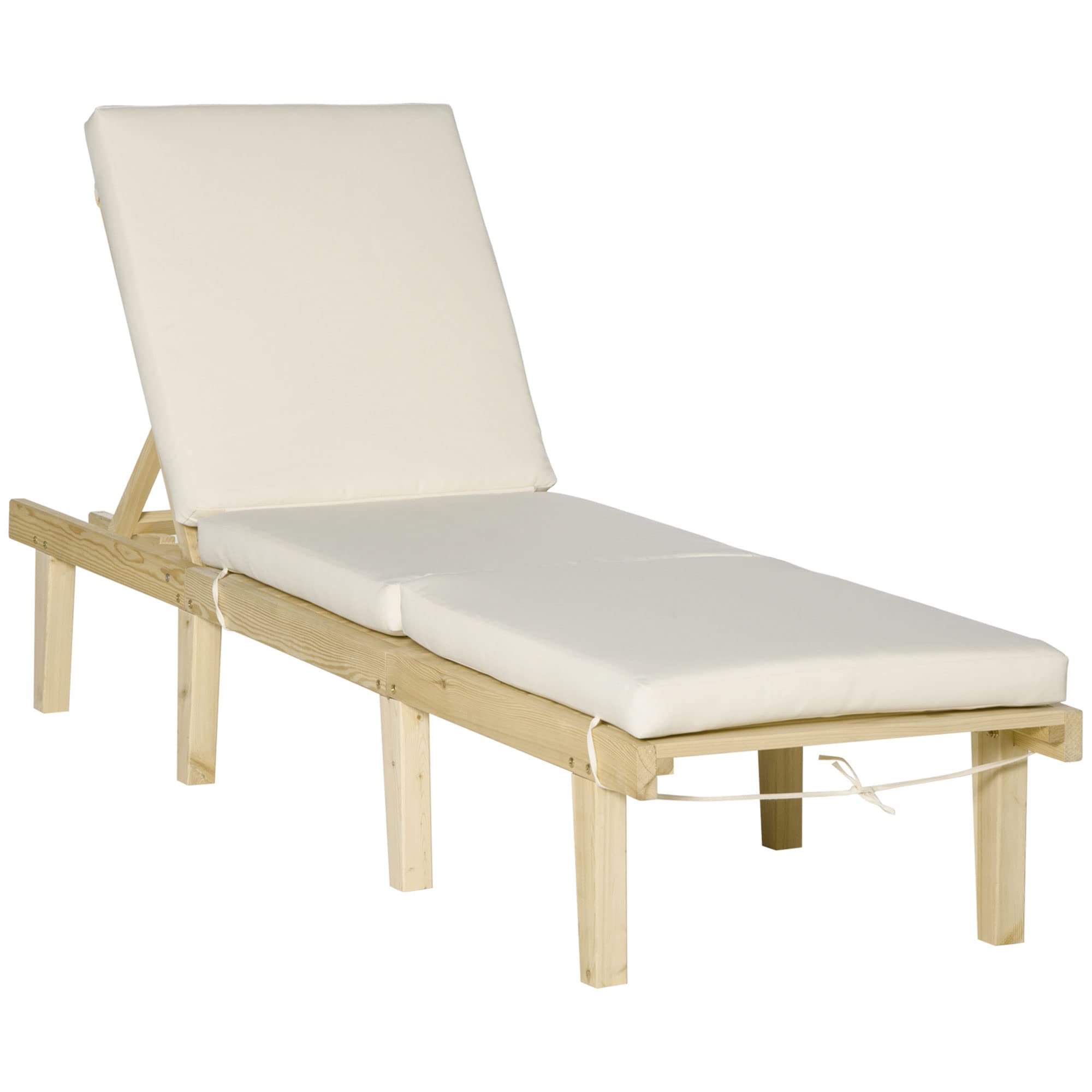 Outsunny Adjustable Wooden Chaise Lounge Chair for Outdoor - 4-Position Reclining Patio Furniture with Cushion - Perfect for Poolside, Beach, Deck, Garden & Sunbathing Relaxation