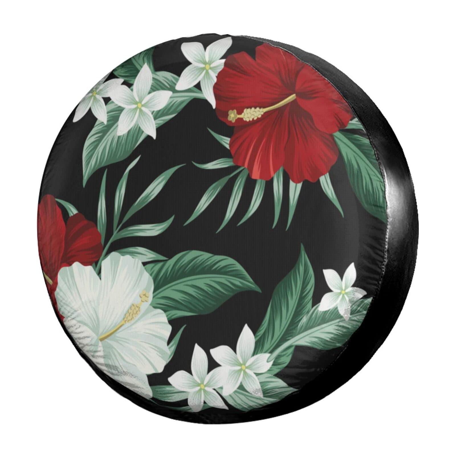 Vintage Hawaiian Red Hibiscus Flower Spare Tire Cover - 17 Inch Dust-Proof Wheel Protector for RV, SUV, Trailer & Most Vehicles | Tropical Beach Theme, Road Trip Accessories, Camping Gear