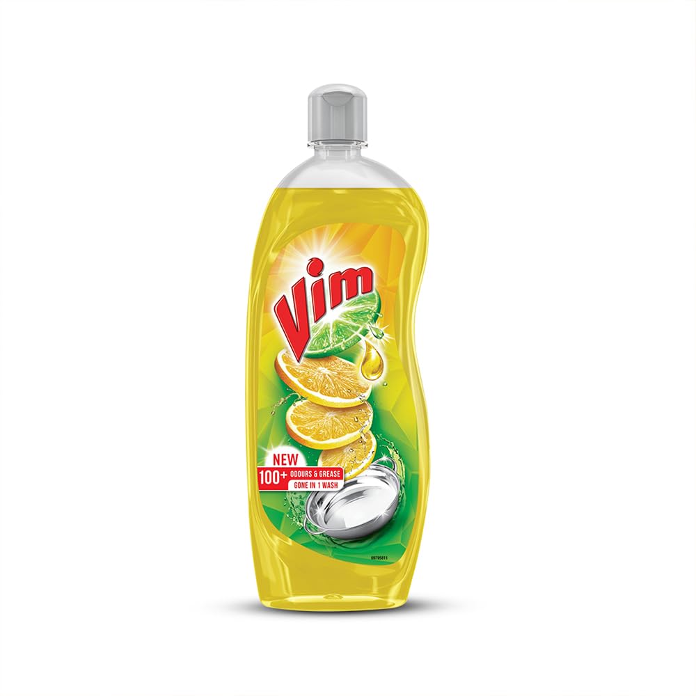 Vim Dishwashing Liquid Gel Lemon Scent - 750ml Bottle | Powerful Grease Cleaner for All Utensils | Leaves No Residue | Perfect for Kitchen, Dishes & Cookware