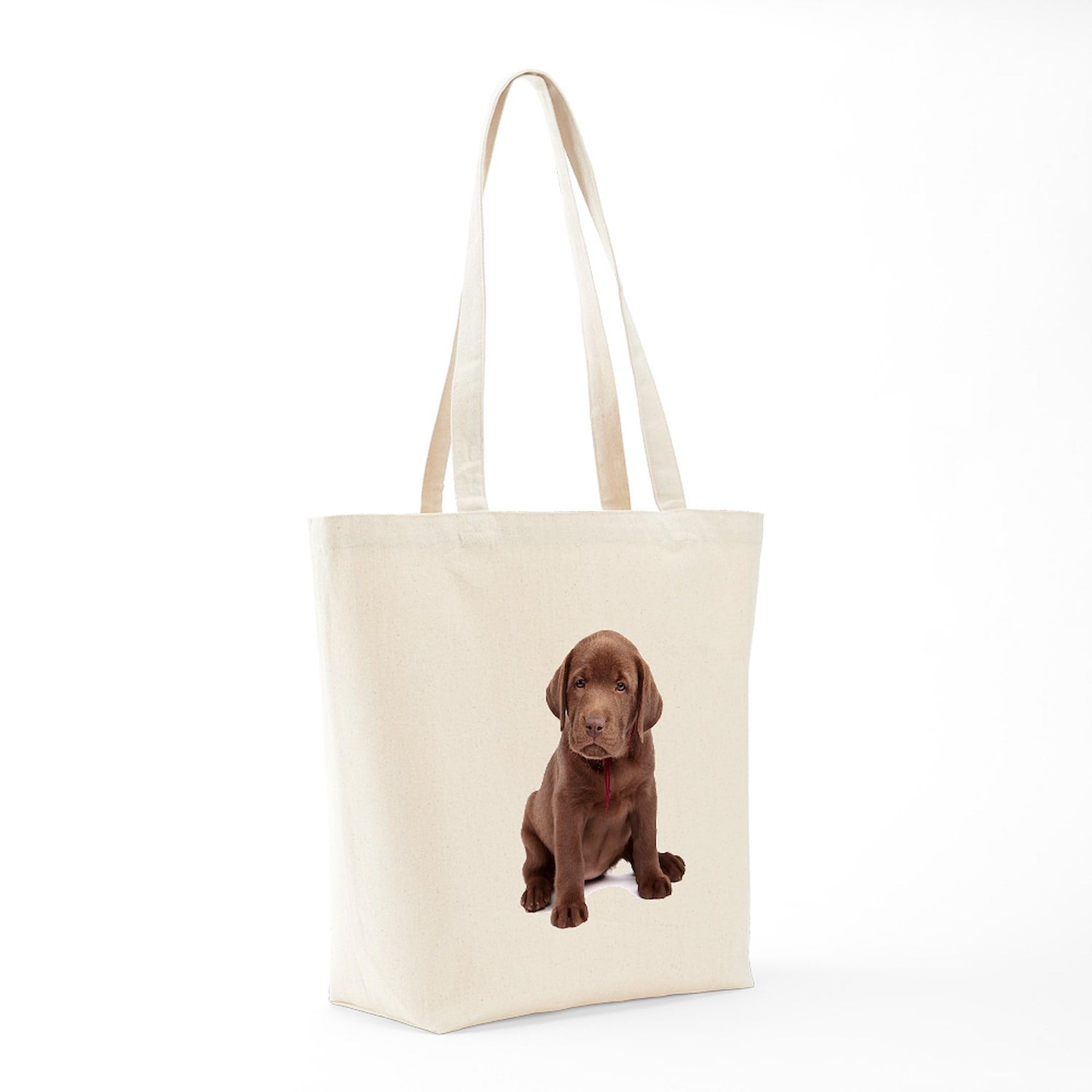 Chocolate Labrador Puppy Tote Bag - Natural Canvas Reusable Shopping Bag for Groceries, Beach & Daily Use | Eco-Friendly & Durable