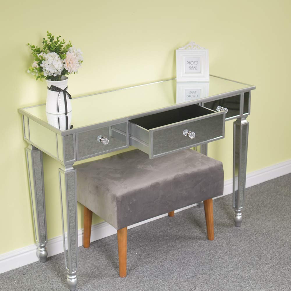 Mirrored Console Table with 3 Drawers - Silver Sofa Side Table for Living Room & Bedroom