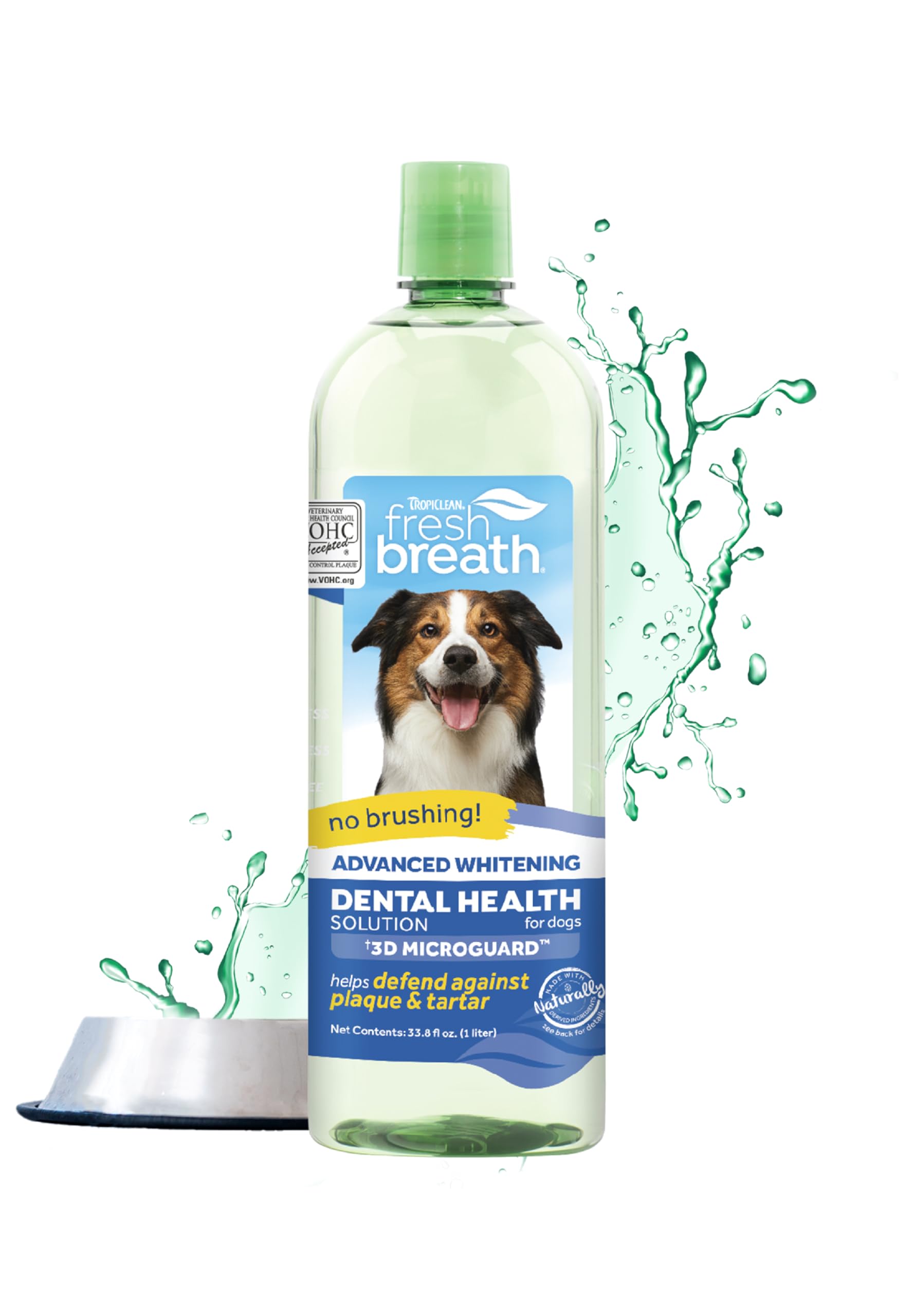 TropiClean Fresh Breath Advanced Whitening Water Additive for Dogs - Dog Dental Care Solution with 3D Microguard Technology | 33.8oz Pet Water Additive for Fresher Breath & Whiter Teeth | Perfect for Daily Oral Hygiene & Plaque Prevention