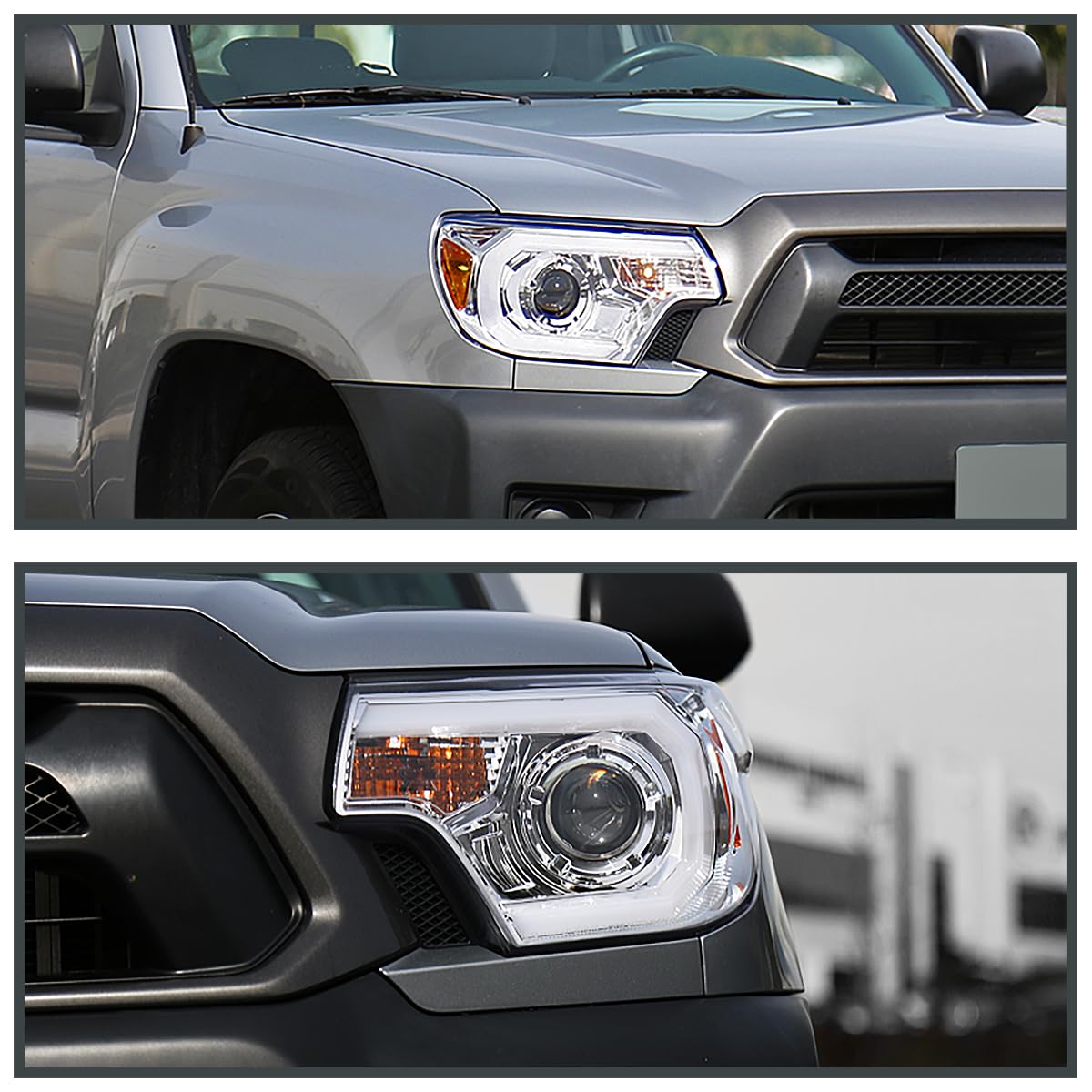 Spec-D Tuning Chrome LED Light Bar Projector Headlights for 2012-2015 Toyota Tacoma - Left & Right Pair Headlamp Assembly - Upgrade Your Off-Road Lighting for Night Driving & Adventure