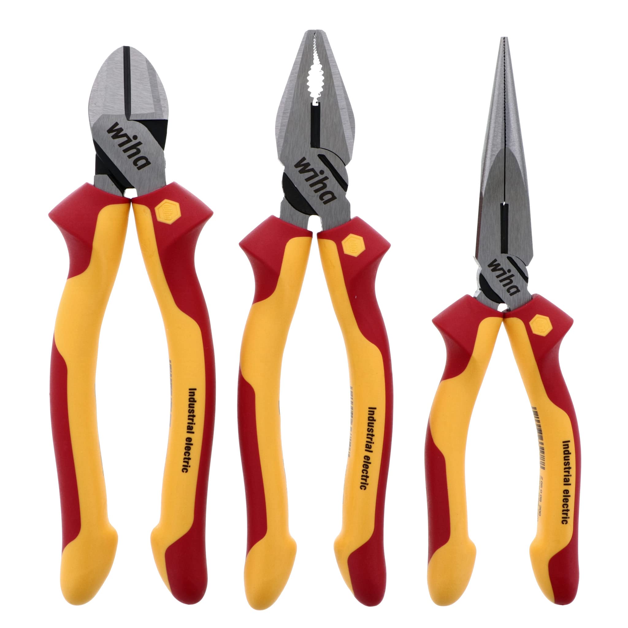 Wiha 32981 3-Piece Insulated Industrial Pliers & Cutters Set - Professional Electrical Tools for Electricians, DIY & Home Repair | Heavy Duty Wire Cutting, Crimping & Gripping