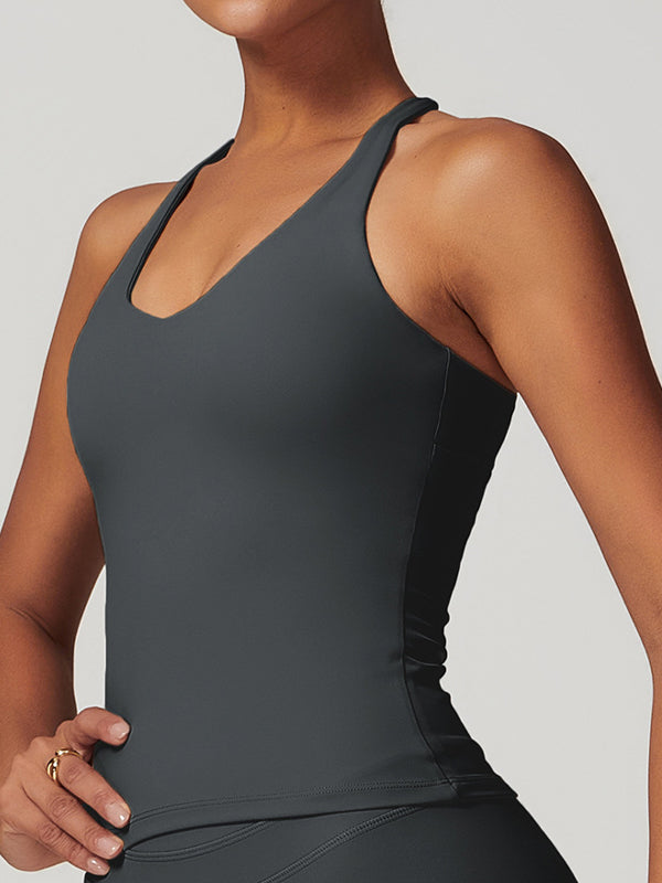 ZASUWA Women's Quick Dry Sports Bra - U Neck Cross Back Adjustable Strap Workout Top for Yoga, Running & Gym | Breathable Hollow Out Design