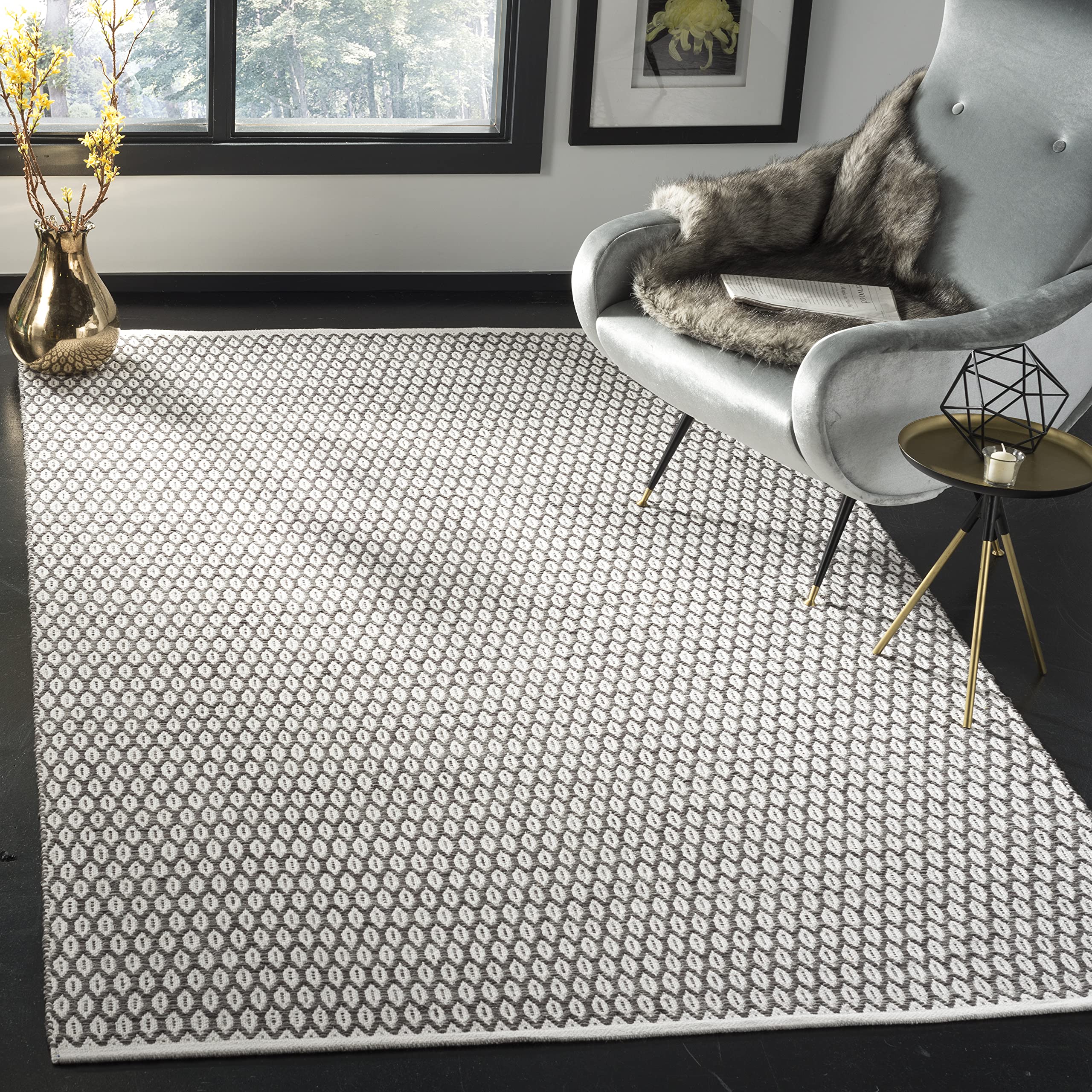 SAFAVIEH Montauk Collection MTK608J 6' x 6' Square Handmade Cotton Area Rug - Charcoal & Ivory - Perfect for Living Room, Dining Room & Bedroom Decor