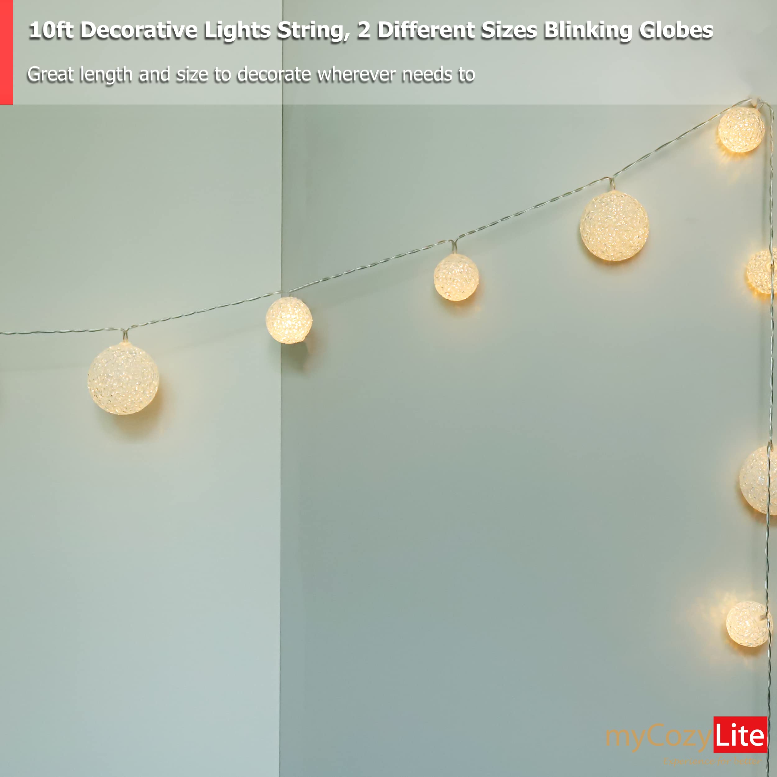 20 Warm White LED Globe String Lights with Timer - Plug in Blinking Fairy Lights for Wedding, Party, Home Decor, Christmas & Holiday - 10ft Connectable Indoor/Outdoor Decorations (Perfect for Bedroom, Garden, Patio & Special Events)