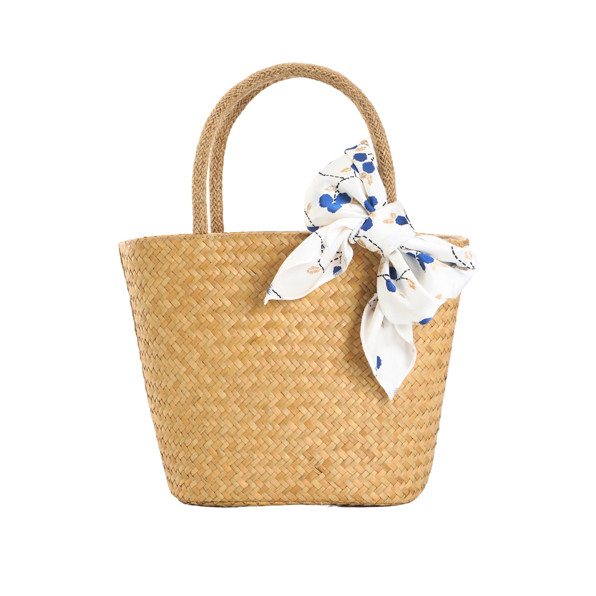 DPH Lepironi Grass Bags - Vietnamese Natural Straw Tote Bag for Summer Beach, Travel & Shopping | Handwoven Shoulder Purse with Vintage Hand-Drawn Design | Perfect for Picnics, Farmers Markets & Vacation Essentials
