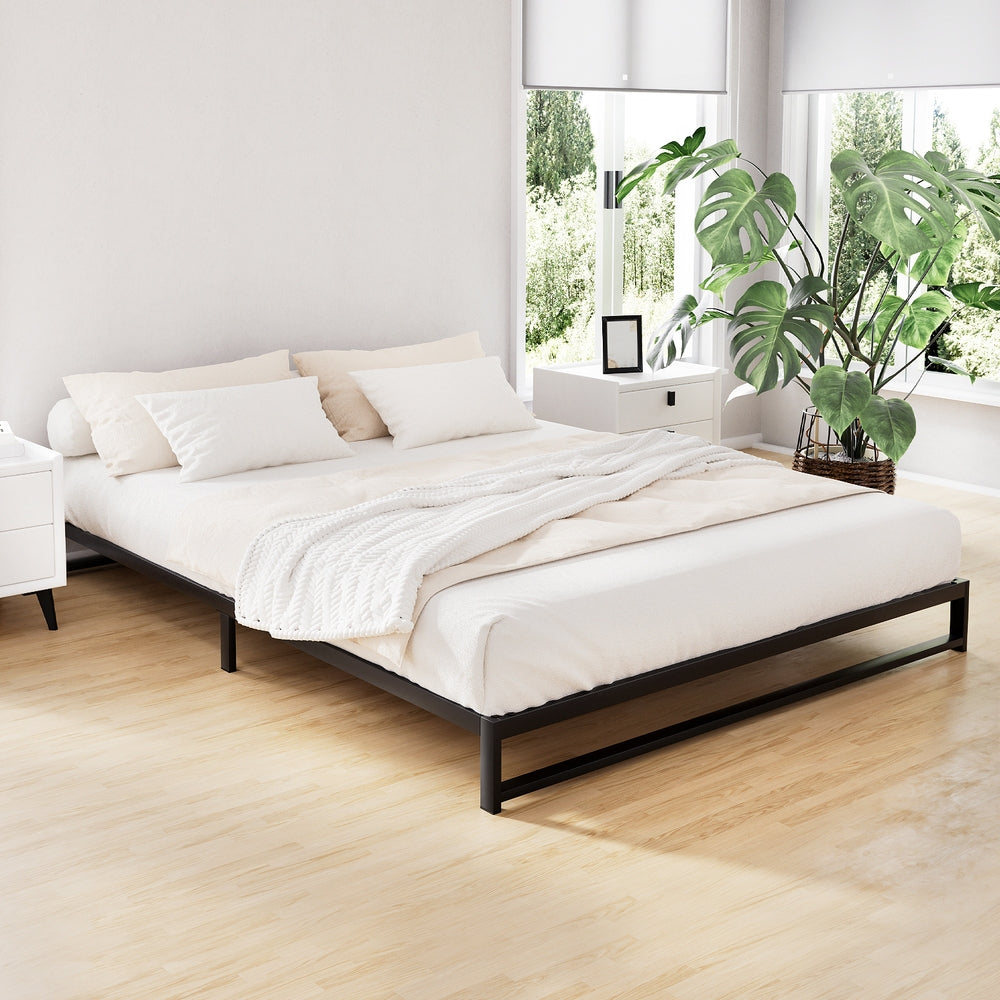 Beru Metal Double Bed Frame - Sturdy Black Platform Bed Base for Bedroom, Guest Room, or Dormitory - Supports Mattress Without Box Spring