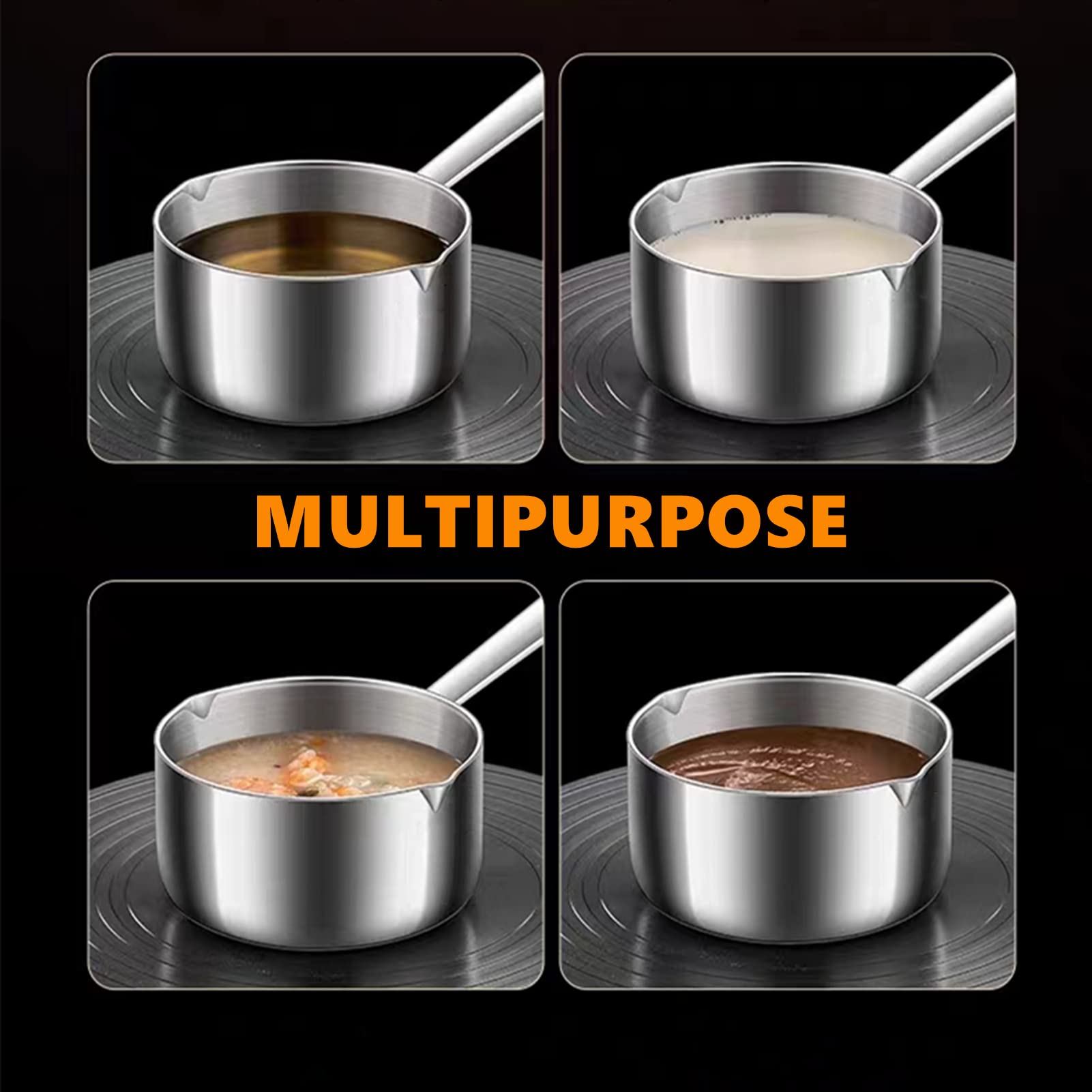 Stainless Steel Butter Warmer Pot - 14 Oz Small Sauce Pan for Melting Chocolate, Heating Milk & Coffee - Durable Kitchen Cooking Pot for Baking, Desserts & Hot Beverages